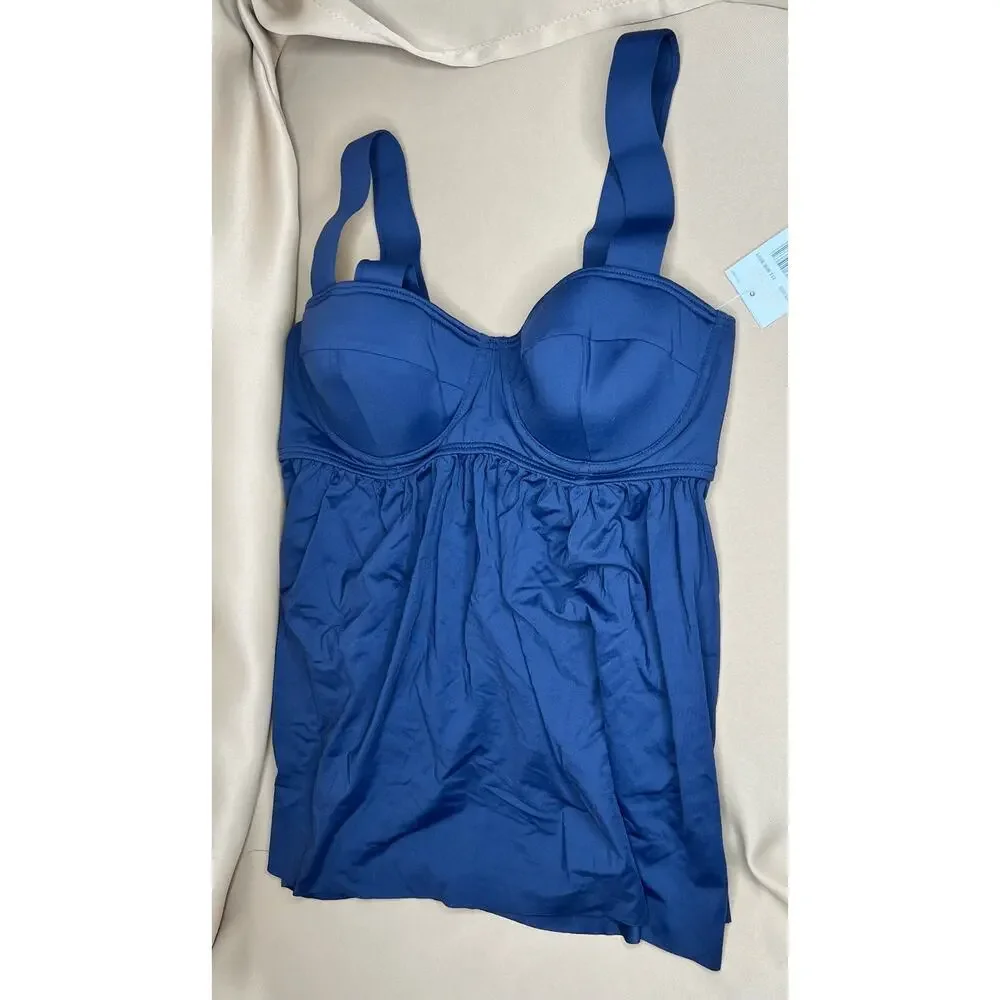 Michael Kors New Navy Underwire Baby Doll Tankini M NWT